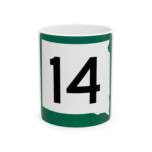 SD 14 (South Dakota) (Road Sign) White Coffee Mug 11oz - Go Mug Yourself