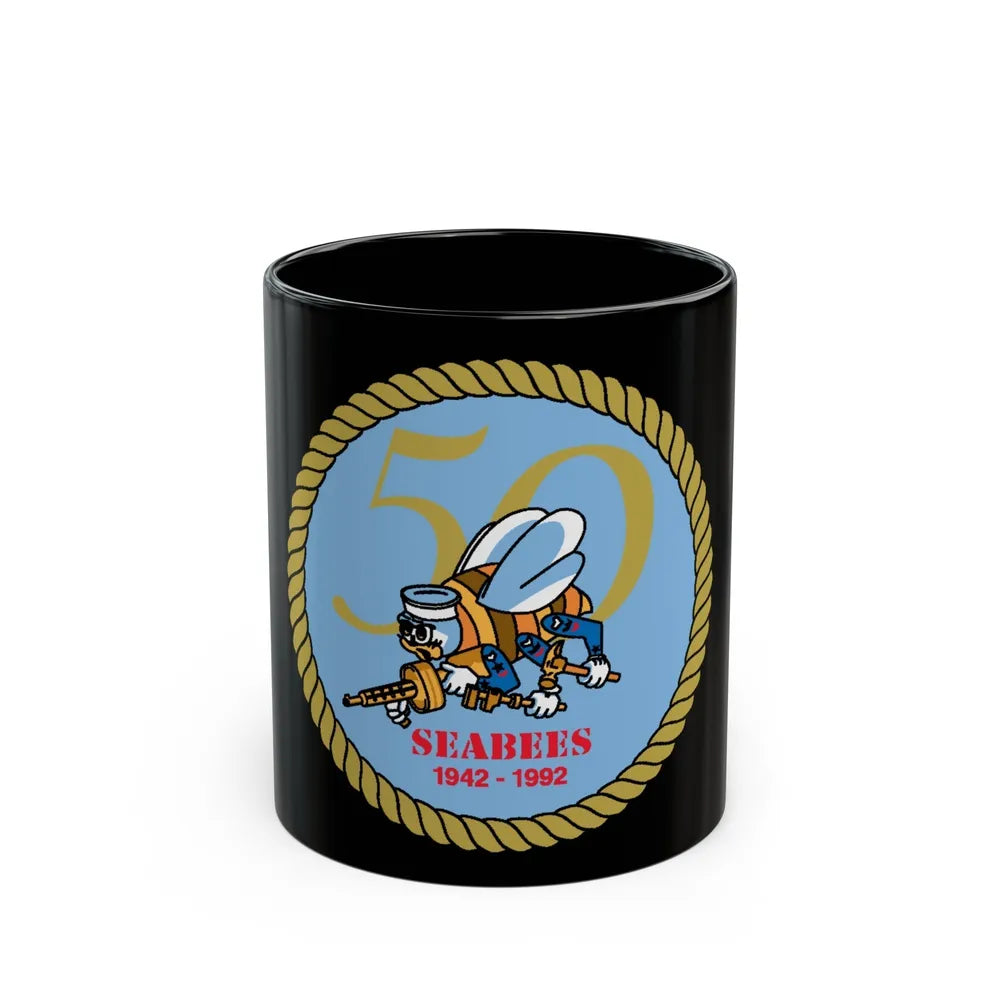 Seabees 50th (U.S. Navy) Black Coffee Mug-11oz-Go Mug Yourself