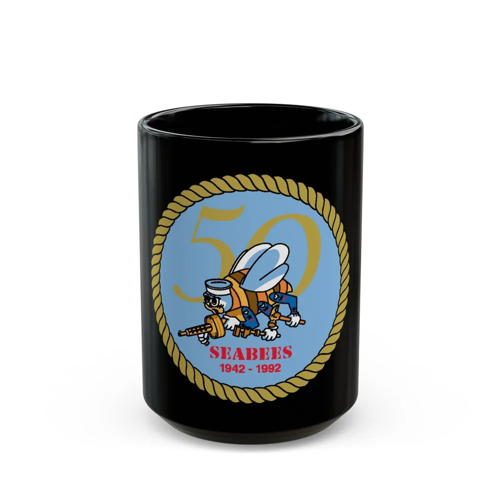 Seabees 50th (U.S. Navy) Black Coffee Mug-15oz-Go Mug Yourself