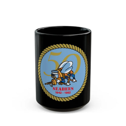 Seabees 50th (U.S. Navy) Black Coffee Mug-15oz-Go Mug Yourself