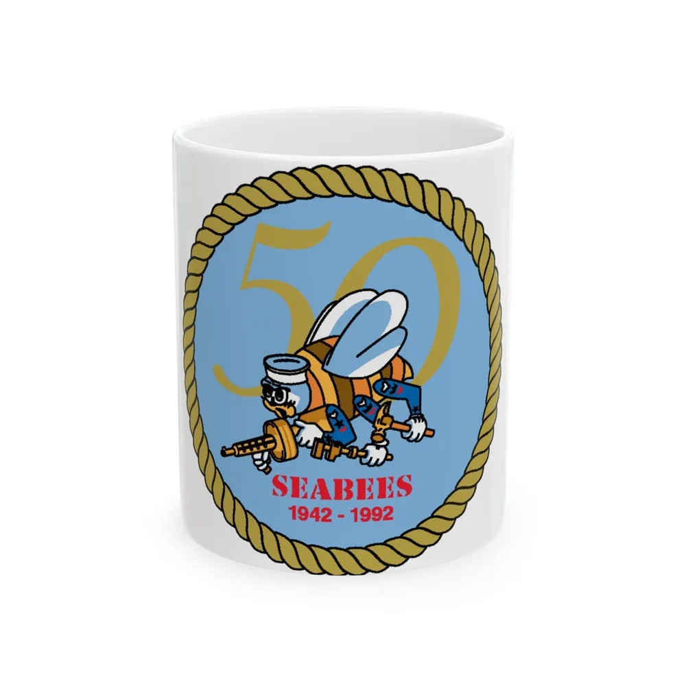 Seabees 50th (U.S. Navy) White Coffee Mug-11oz-Go Mug Yourself