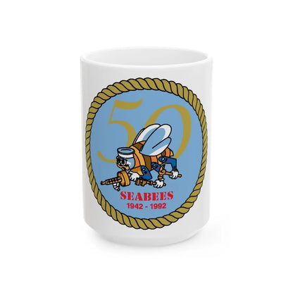 Seabees 50th (U.S. Navy) White Coffee Mug-15oz-Go Mug Yourself