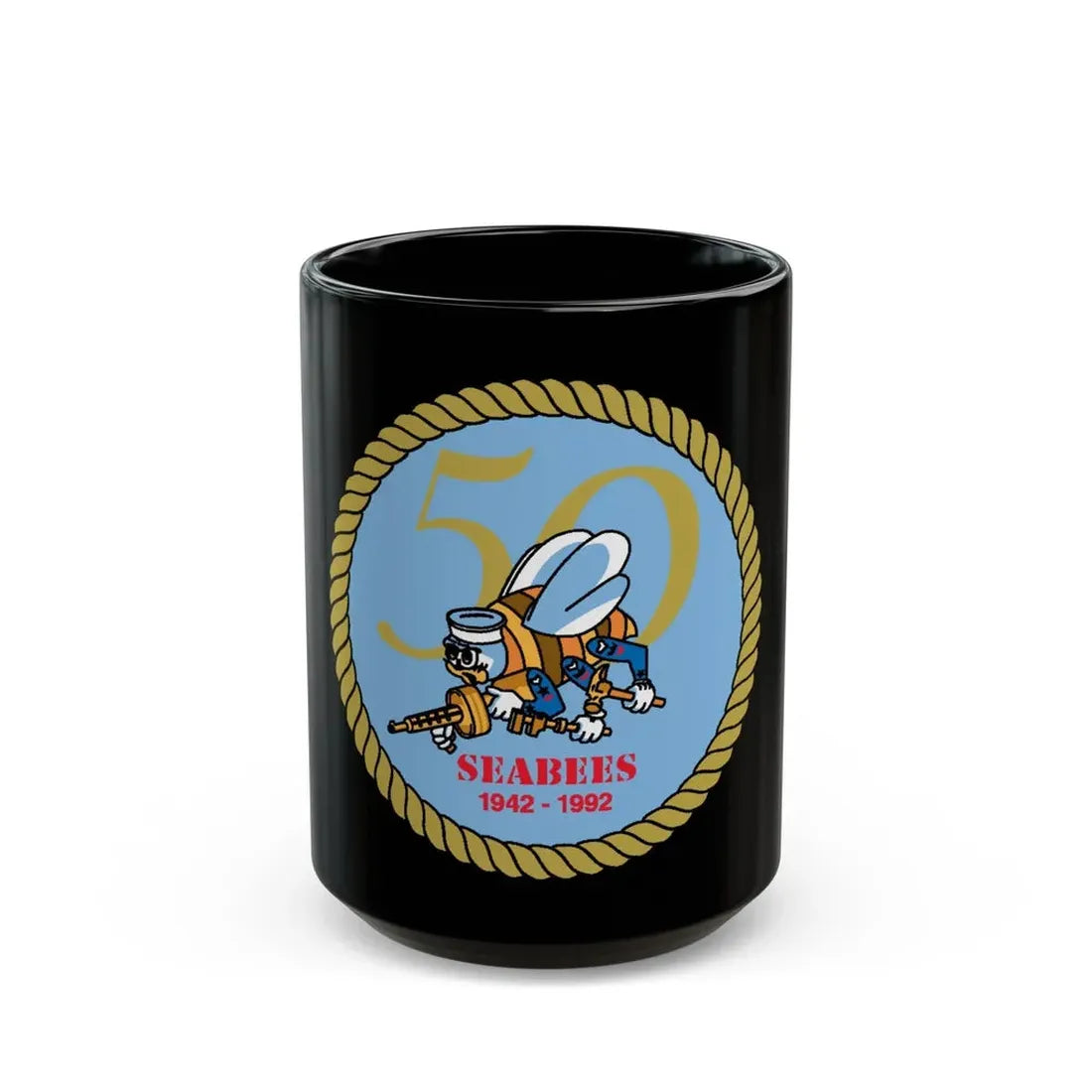 Seabees 50th (U.S. Navy) Black Coffee Mug 15oz - Go Mug Yourself