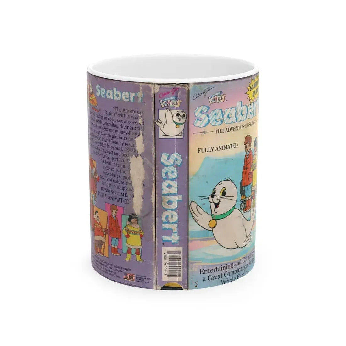 SEABERT THE ADVENTURE BEGINS (VHS COVER) - White Coffee Mug 11oz - Go Mug Yourself