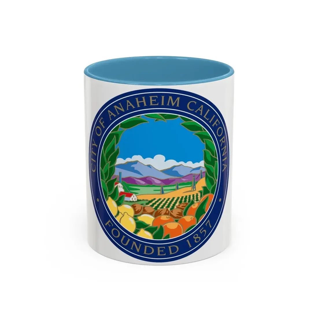 Seal of Anaheim California - Accent Coffee Mug 11oz Light Blue - Go Mug Yourself