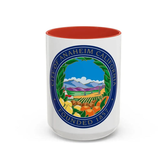 Seal of Anaheim California - Accent Coffee Mug 15oz Red - Go Mug Yourself