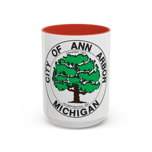Seal of Ann Arbor Michigan - Accent Coffee Mug 15oz Red - Go Mug Yourself