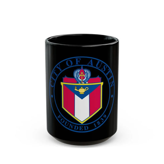 Seal of Austin TX - Black Coffee Mug-15oz-Go Mug Yourself