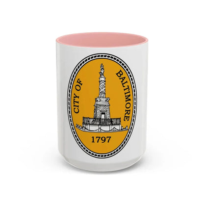 Seal of Baltimore Maryland - Accent Coffee Mug 15oz Pink - Go Mug Yourself