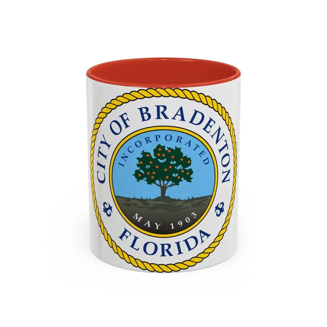 Seal of Bradenton Florida - Accent Coffee Mug 11oz Red - Go Mug Yourself