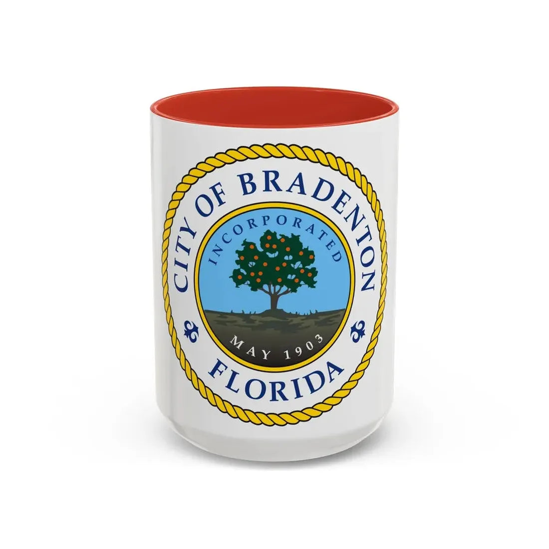 Seal of Bradenton Florida - Accent Coffee Mug 15oz Red - Go Mug Yourself