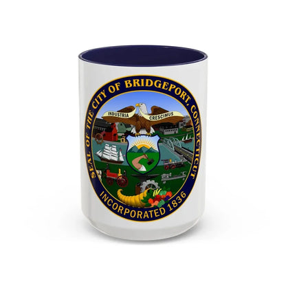 Seal of Bridgeport Connecticut - Accent Coffee Mug 15oz Navy - Go Mug Yourself