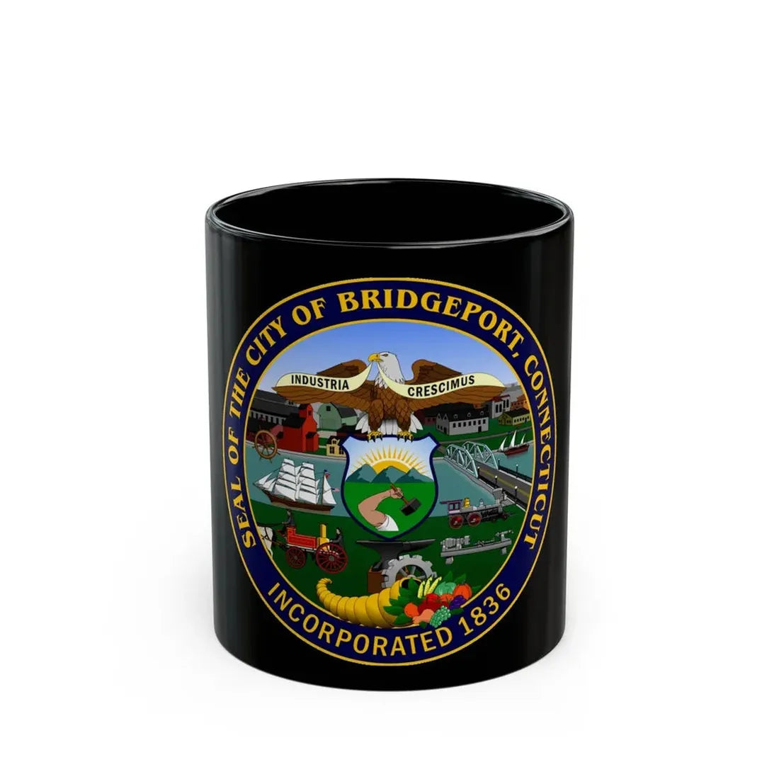 Seal of Bridgeport Connecticut - Black Coffee Mug 11oz - Go Mug Yourself