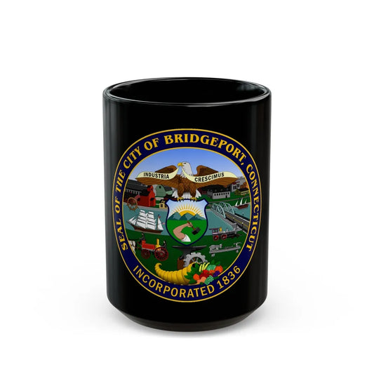 Seal of Bridgeport Connecticut - Black Coffee Mug-15oz-Go Mug Yourself