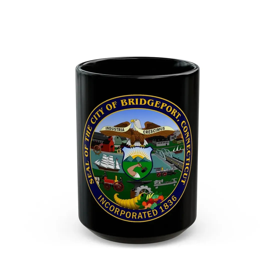 Seal of Bridgeport Connecticut - Black Coffee Mug 15oz - Go Mug Yourself