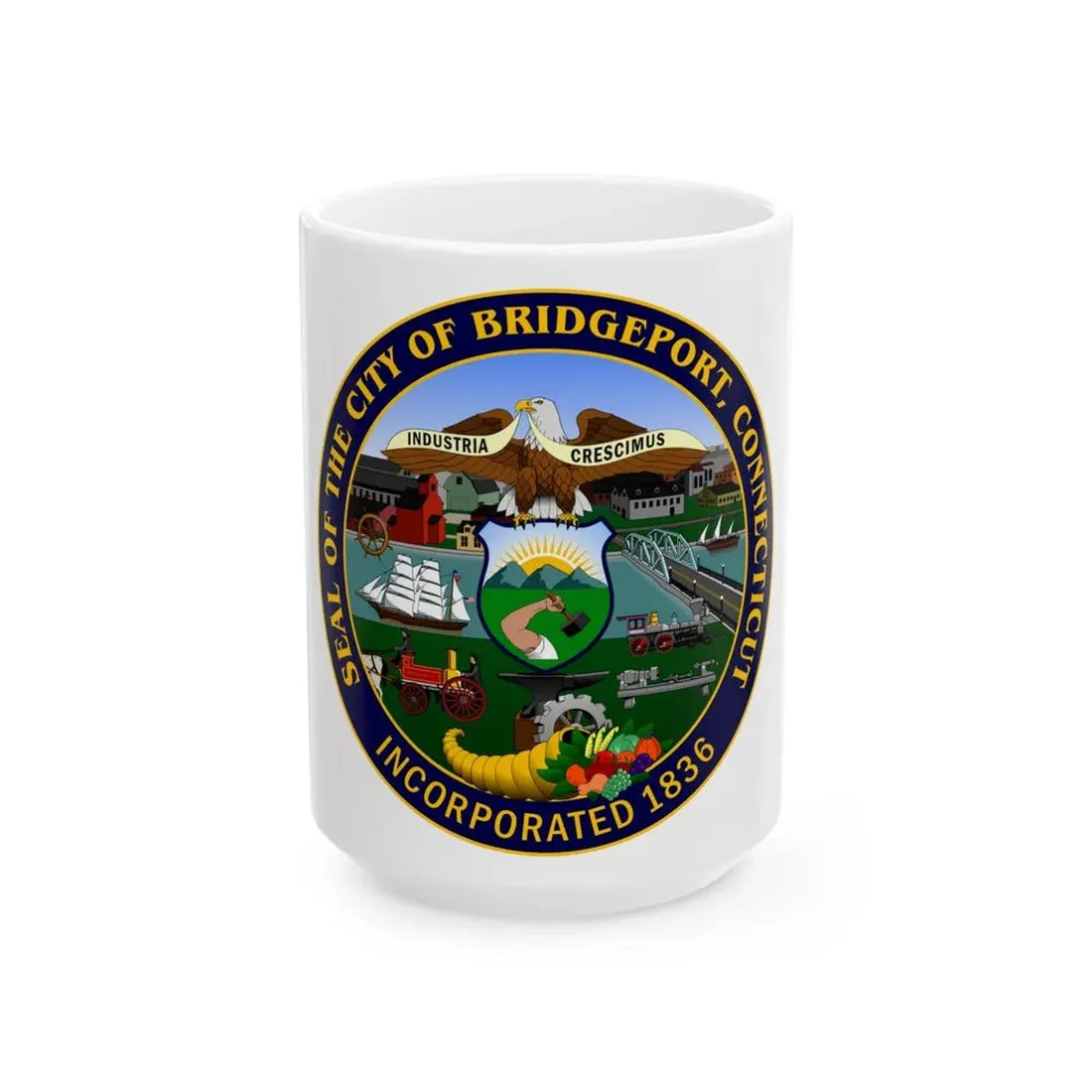 Seal of Bridgeport Connecticut - White Coffee Mug 15oz - Go Mug Yourself