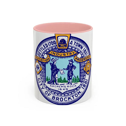 Seal of Brockton Massachusetts - Accent Coffee Mug 11oz Pink - Go Mug Yourself