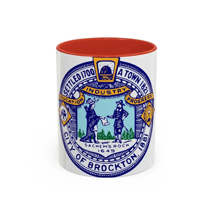 Seal of Brockton Massachusetts - Accent Coffee Mug 11oz Red - Go Mug Yourself