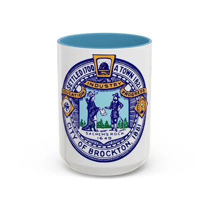 Seal of Brockton Massachusetts - Accent Coffee Mug 15oz Light Blue - Go Mug Yourself