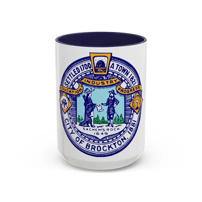 Seal of Brockton Massachusetts - Accent Coffee Mug 15oz Navy - Go Mug Yourself