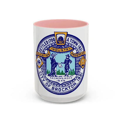 Seal of Brockton Massachusetts - Accent Coffee Mug 15oz Pink - Go Mug Yourself