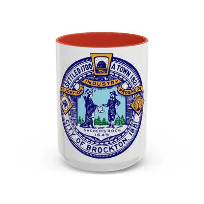 Seal of Brockton Massachusetts - Accent Coffee Mug 15oz Red - Go Mug Yourself