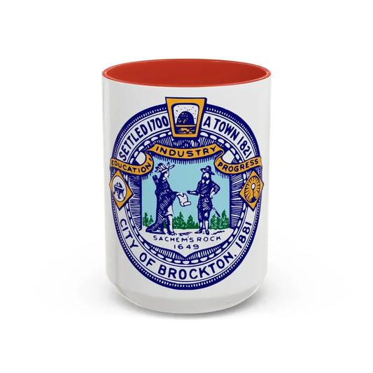 Seal of Brockton Massachusetts - Accent Coffee Mug 15oz Red - Go Mug Yourself