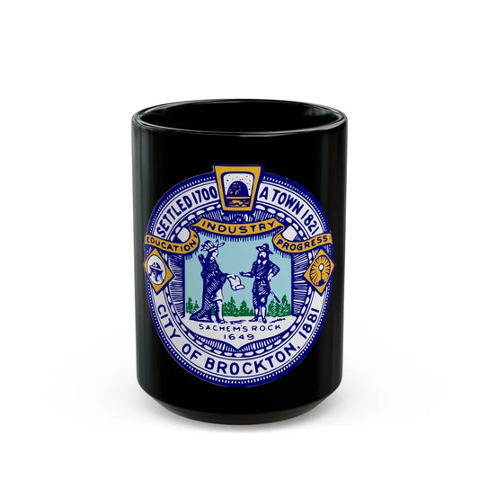 Seal of Brockton Massachusetts - Black Coffee Mug-15oz-Go Mug Yourself