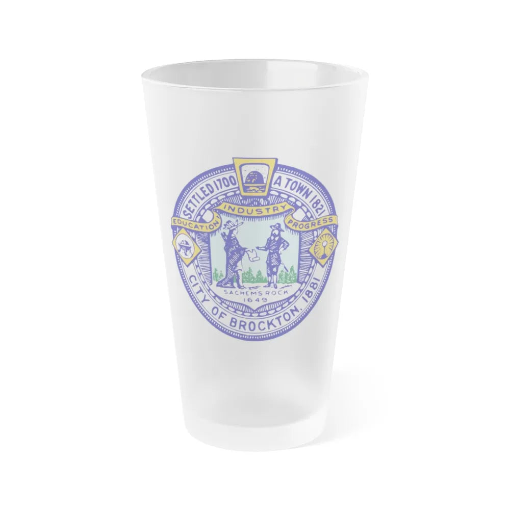 Seal of Brockton Massachusetts - Frosted Pint Glass 16oz-16oz-Frosted-Go Mug Yourself