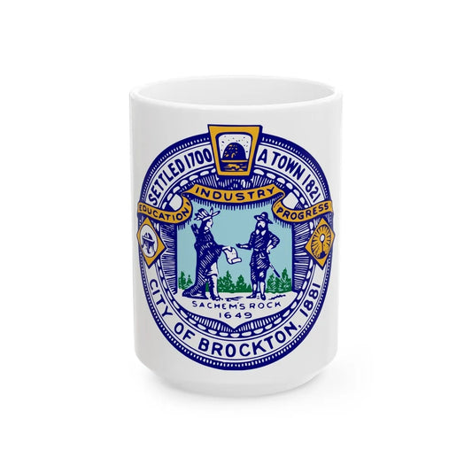 Seal of Brockton Massachusetts - White Coffee Mug-15oz-Go Mug Yourself