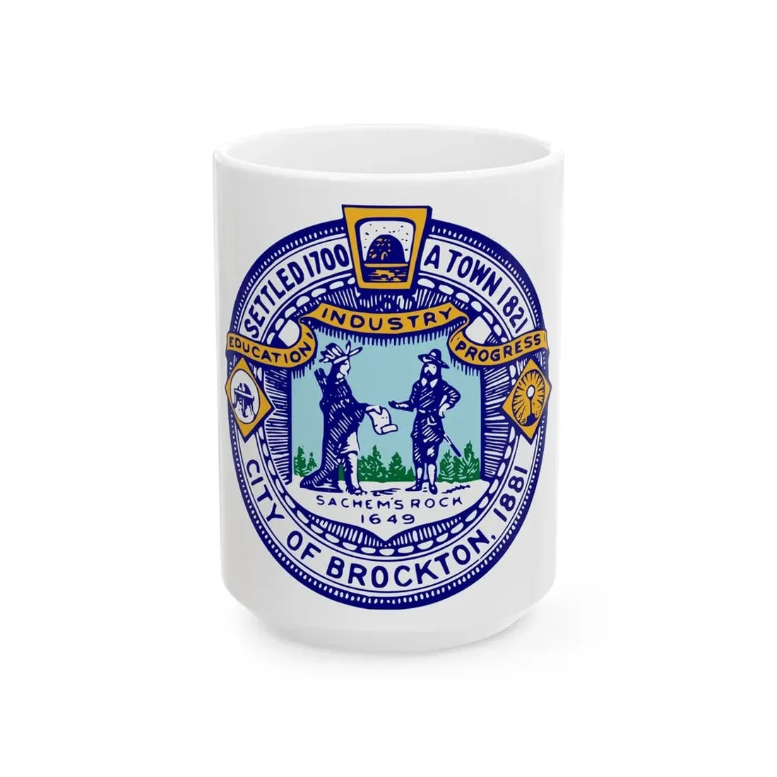 Seal of Brockton Massachusetts - White Coffee Mug 15oz - Go Mug Yourself