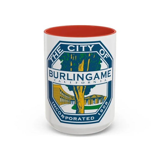 Seal of Burlingame California - Accent Coffee Mug 15oz Red - Go Mug Yourself