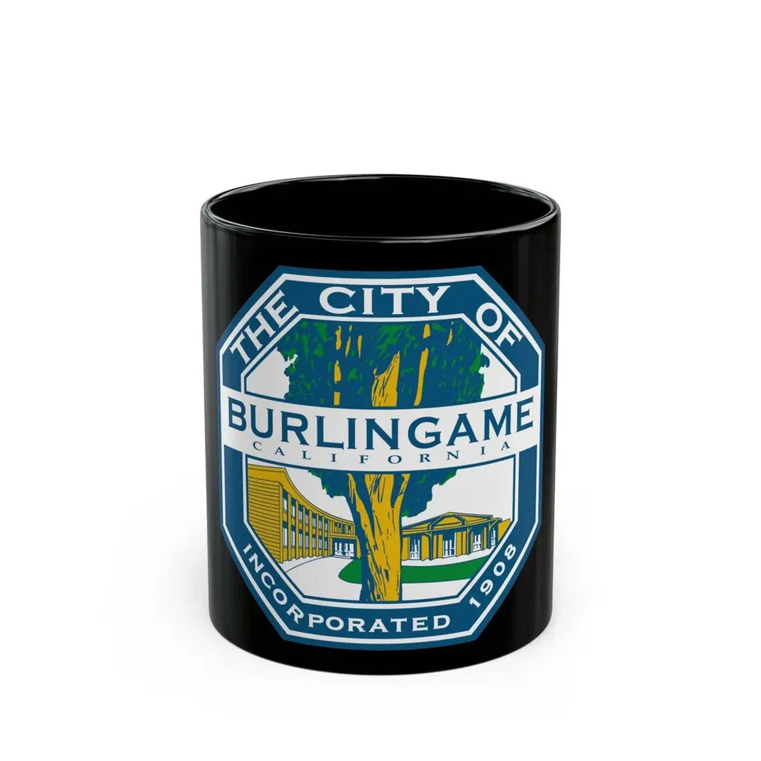 Seal of Burlingame California - Black Coffee Mug 11oz - Go Mug Yourself