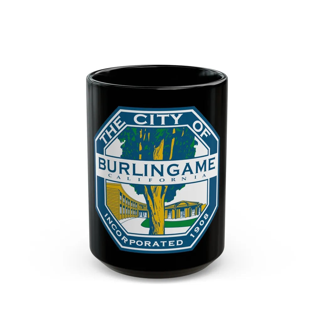 Seal of Burlingame California - Black Coffee Mug-15oz-Go Mug Yourself