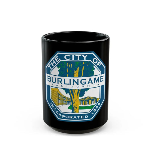 Seal of Burlingame California - Black Coffee Mug 15oz - Go Mug Yourself