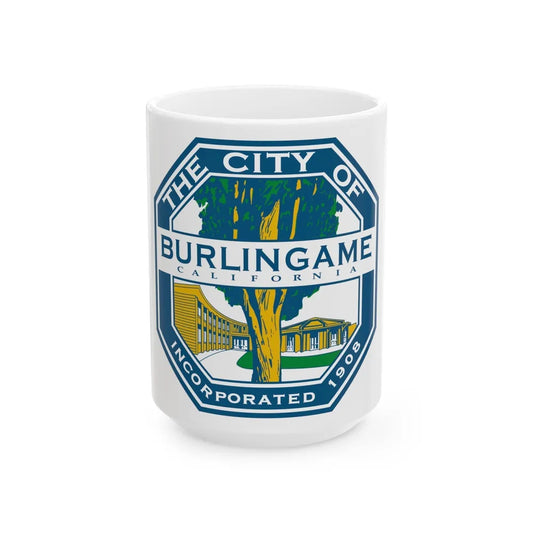 Seal of Burlingame California - White Coffee Mug-15oz-Go Mug Yourself