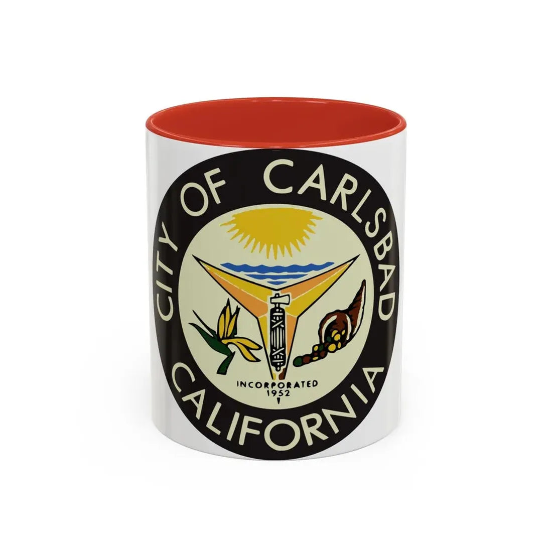 Seal of Carlsbad California - Accent Coffee Mug 11oz Red - Go Mug Yourself