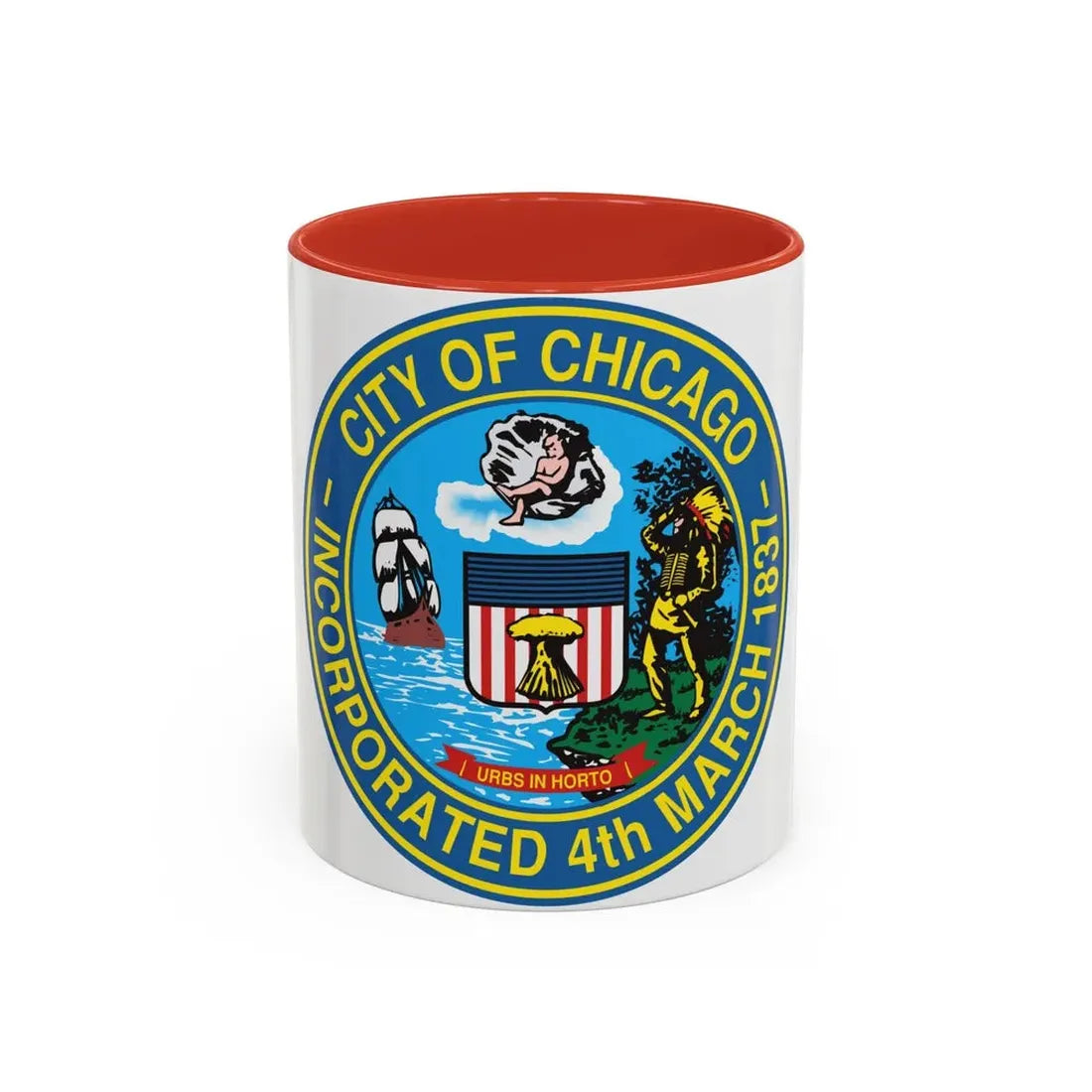 Seal of Chicago Illinois - Accent Coffee Mug 11oz Red - Go Mug Yourself
