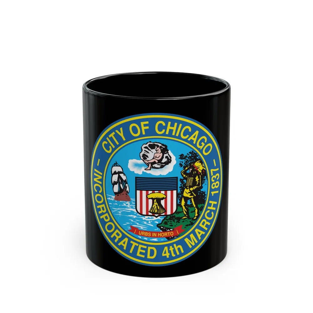 Seal of Chicago Illinois - Black Coffee Mug-11oz-Go Mug Yourself