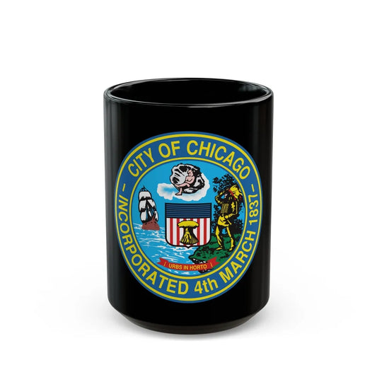 Seal of Chicago Illinois - Black Coffee Mug-15oz-Go Mug Yourself