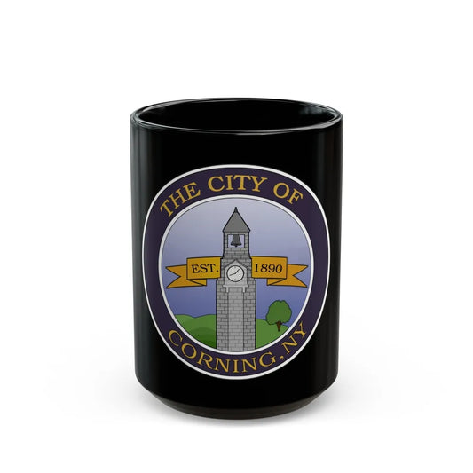 Seal of Corning NY - Black Coffee Mug-15oz-Go Mug Yourself