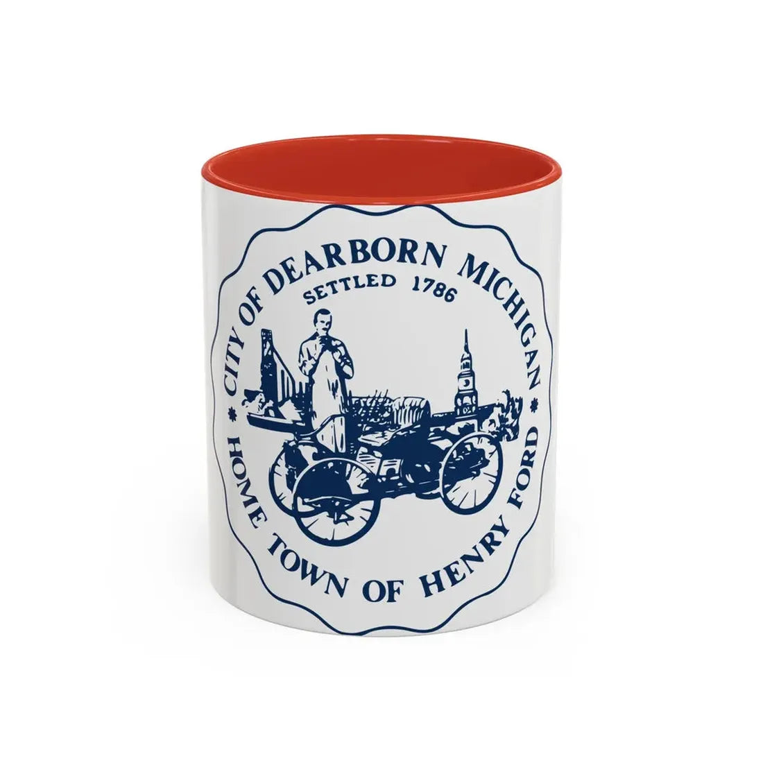 Seal of Dearborn Michigan - Accent Coffee Mug 11oz Red - Go Mug Yourself