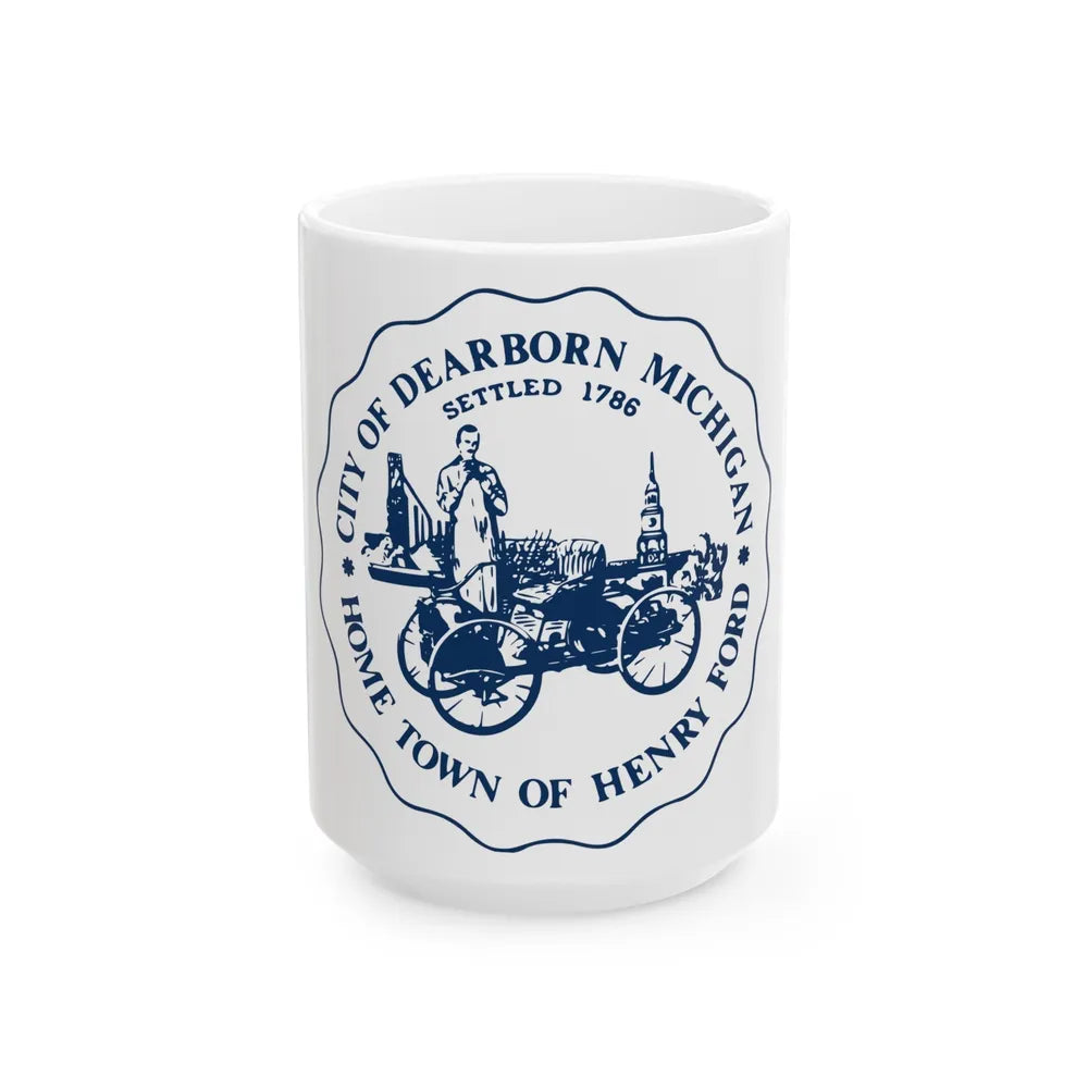 Seal of Dearborn Michigan - White Coffee Mug-15oz-Go Mug Yourself