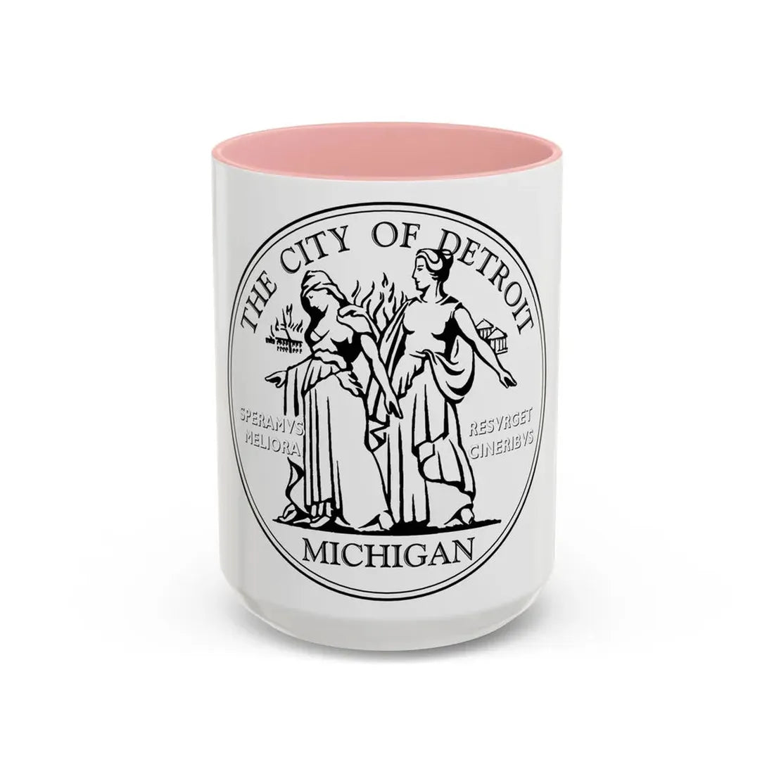 Seal of Detroit - Accent Coffee Mug 15oz Pink - Go Mug Yourself