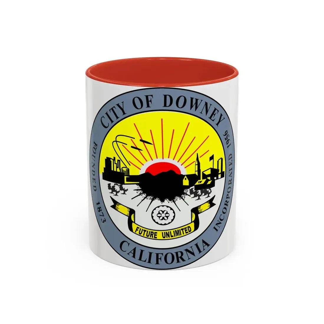 Seal of Downey California - Accent Coffee Mug 11oz Red - Go Mug Yourself