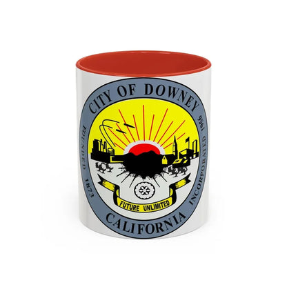 Seal of Downey California - Accent Coffee Mug 11oz Red - Go Mug Yourself
