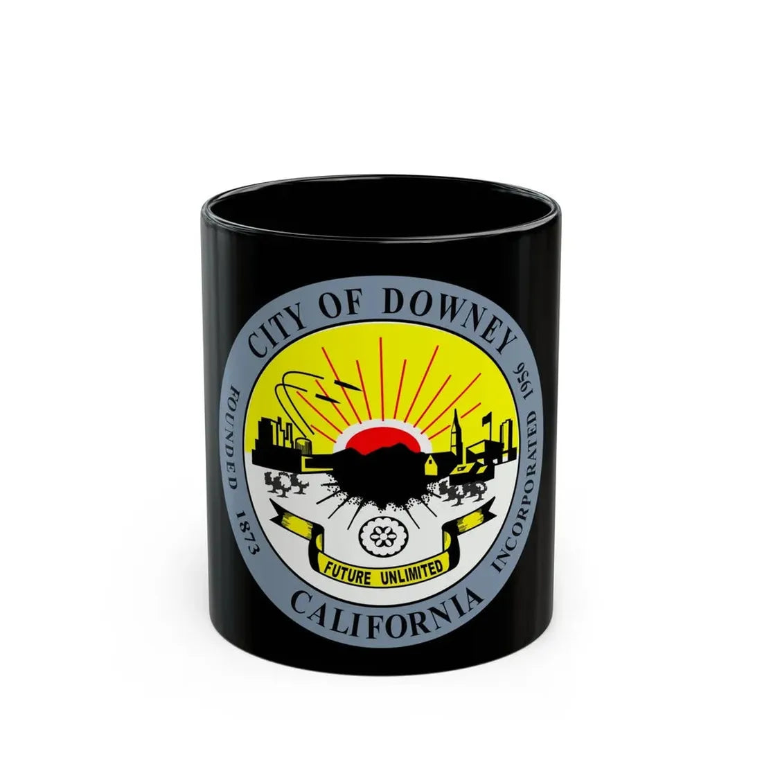 Seal of Downey California - Black Coffee Mug 11oz - Go Mug Yourself