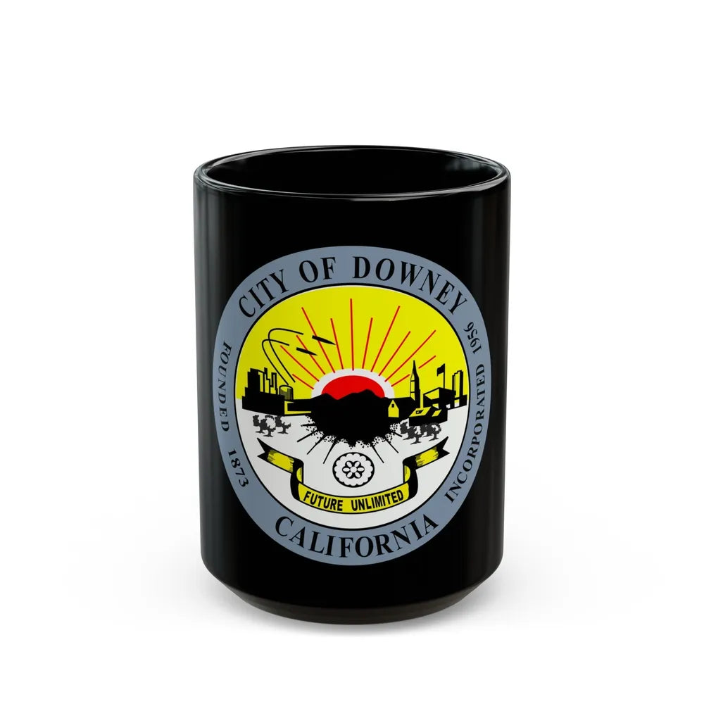 Seal of Downey California - Black Coffee Mug-15oz-Go Mug Yourself