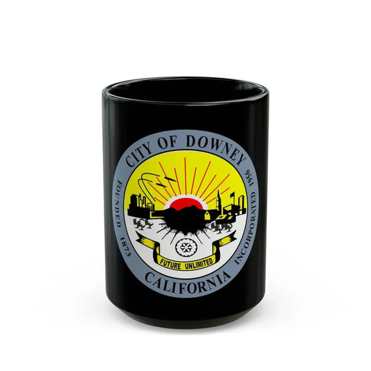 Seal of Downey California - Black Coffee Mug 15oz - Go Mug Yourself