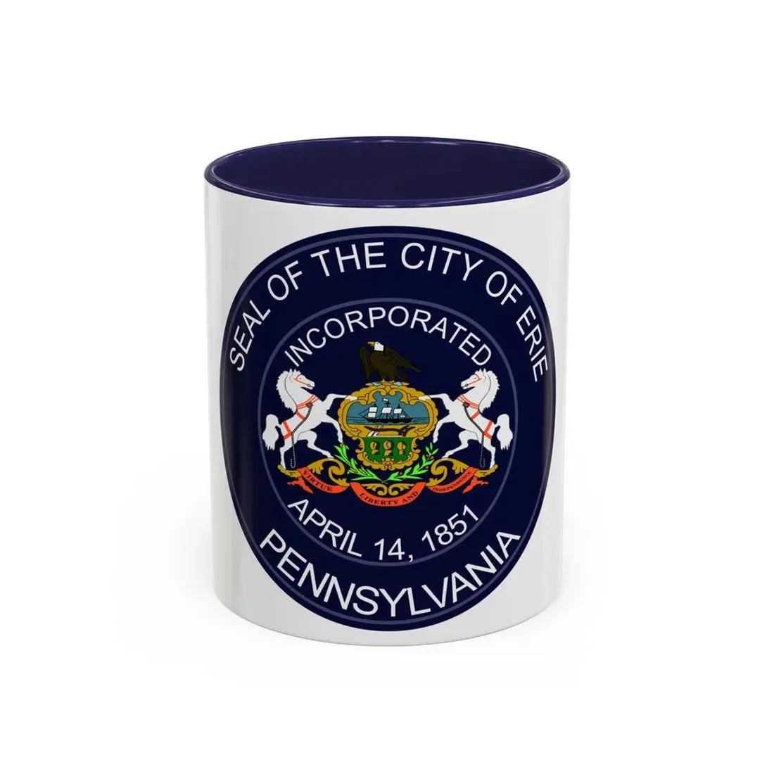 Seal of Erie Pennsylvania - Accent Coffee Mug 11oz Navy - Go Mug Yourself